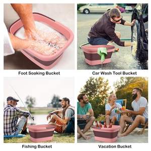 フットバスベイスン折りたたみ式フットソーク浴槽,多機能プラスチック製ハンドル付き,フットタブ (足用)-ピンク - Product Image 5