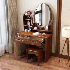 Chinese Style Solid Wood <b>Dressing</b> <b>Table</b> Oak Adjustable <b>Mirror</b> Multifunction Bedroom <b>Vanity</b> With Storage Stool - Product Image 4