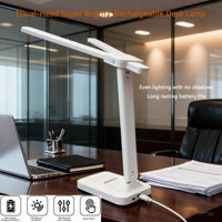 Lampe de bureau LED tactile moderne à double tête pliable, lampe de lecture et veilleuse multifonction rechargeable pour dortoir