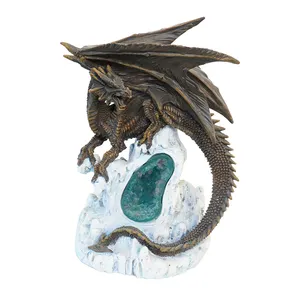 Wholesale 2024 Outdoor Ornament Decorative Garden Sculpture Resin Dragon Statue With Solar Lights