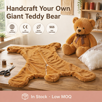 Grande peluche d'ours en peluche non rembourrée, avec coques extérieures, ruban de satin motif cœur, yeux perlés, fermeture éclair au dos, peaux plates, pour anniversaire, en coton PP