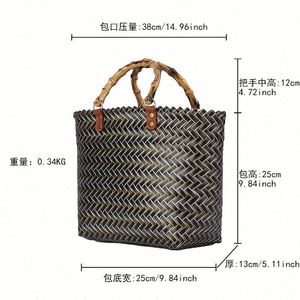 Bolso de mano de paja tejida de ratán portátil vintage de verano para mujer, bolsos de playa de bambú hechos a mano - Product Image 2