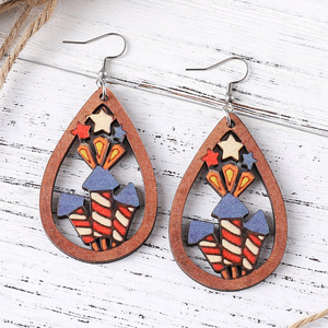 Pendientes de madera Pendientes colgantes de gota de estrella de girasol para mujer Uionen 1190 - Product Image 1