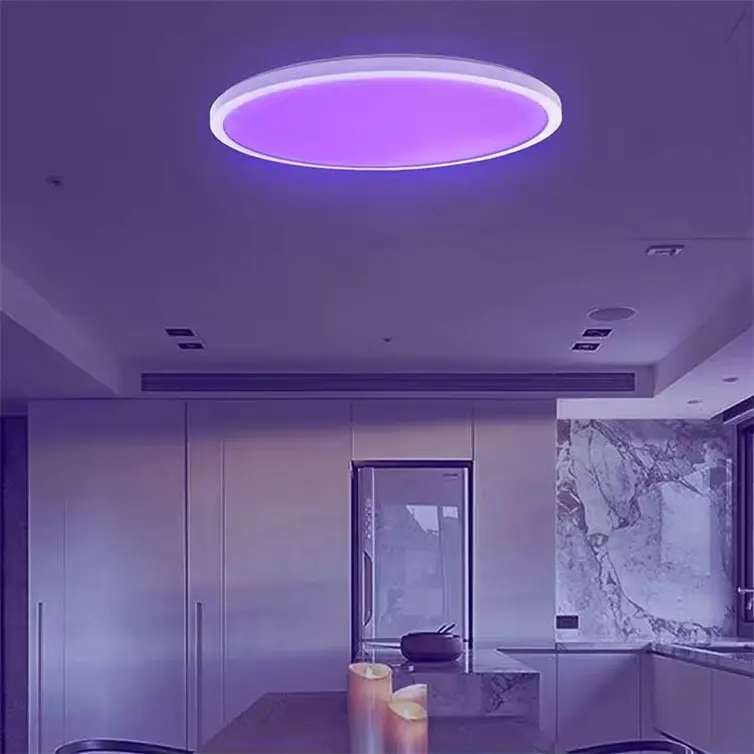 โคมไฟเพดาน LED RGB Tuya APP Wifi รีโมทคอนโทรลอัจฉริยะรอบไฟกลางคืนแผงบาง