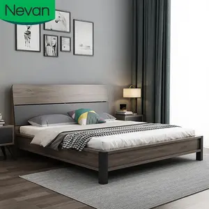 Hot selling simple Nordic bedroom wooden furniture modern king size bed with large storage capacity