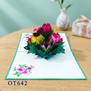 Tarjeta Pop-up de Flores de Rosa Coloridas, Hecha a Mano, Floral 3D, Vietnam Hanói, Venta al por Mayor, Artesanía de Papel, Impresión Offset, de Primera Calidad - Product Image 2