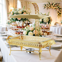 Plats de service en verre de luxe de haute qualité 2L 3L, chauffe-plats en métal en forme d'œuf doré, ensemble de buffet