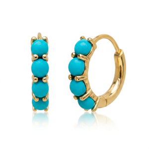 Boucles d'oreilles Huggie en argent 925 plaqué or 18 carats et rhodium avec pierre turquoise - Cadeau pour les occasions festives - Product Image 3