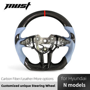Volante de Fibra de Carbono Personalizado para Hyundai I20N I30N ElantraN N-line <span class=keywords><strong>Fastback</strong></span> con Empuñaduras de Cuero Perforado Azul - Product Image 2