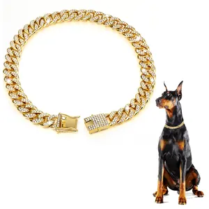 Collare cubano con diamanti a catena per cani collare a catena in metallo da passeggio con fibbia sicura di Design, accessori per gioielli con collare cubano per animali domestici