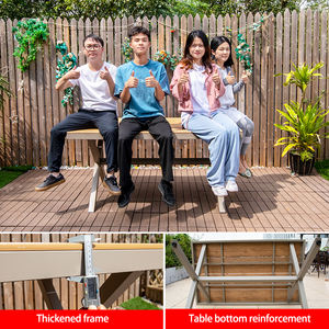 Set Tavolo e Sedie da Esterno in Plastica Effetto Legno con Telaio in Alluminio Impermeabile Antiruggine per Patio e Sala da Pranzo - Product Image 5