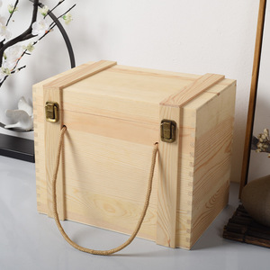 Caja de madera para licor con tapa abatible, rectangular, de madera de pino, con asa, para almacenamiento de vino. - Product Image 4