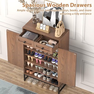 Zapatero de Madera Rústico Marrón de 6 Niveles <span class=keywords><strong>con</strong></span> Cajón y Puertas, Estantes Ajustables <span class=keywords><strong>para</strong></span> Entrada o Pasillo - Product Image 4