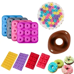 Molde de silicona con forma de 9 cavidades de gran tamaño para rosquillas, minidonut para hornear, sartén, galletas, silenciadores, fabricante de postres, pasteles de Chocolate