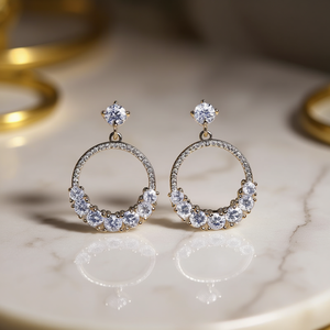 Orecchini in Oro Bianco con Diamanti Taglio Brillante Rotondo Colore G Gioielli di Lusso Naturali da Donna per Feste - Product Image 2