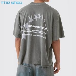 Custom Round Neck Men Tee Shirts Heavyweight <strong>Star</strong> and Letter Pattern Streetwear Manufacturer Raw Hem Oversized Boxy <strong>Tshirt</strong> - Product Image 1