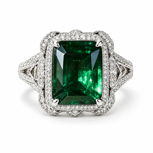 Luxury <b>Emerald</b> Style Openwork Floral <b>Ring</b> for Women Elegant Statement Finger Jewelry - Product Image 1