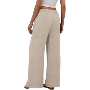 Pantalones Rectos Casuales de Verano con Estampado Oxford de BSCI Sampeel para Mujer, Pantalones Palazzo Fluidos con Cordón en la Cintura Media y Bolsillos, ODM - Product Image 3