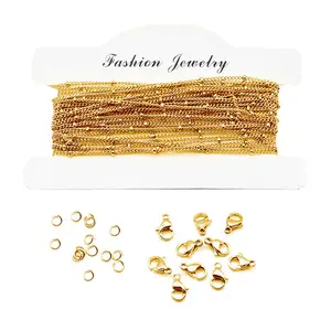 Hobbyworker 2022 New 5M Stainless Steel Beads Chain Ring Lobster Clasp For Diy Jewelry Making Accessories Set J0406