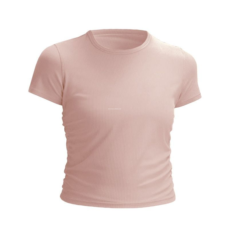 New Yoga Wear Women's Short Sleeve Lulu Short T-shirt Breathable Tight Brocade Ammonia Rib High Elastic Sports Lulu Yoga Top