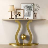 Meubles de salon Base en métal Dalle de roche Top Couloir Table d'entrée Marbre doré Table console de luxe Tables console modernes