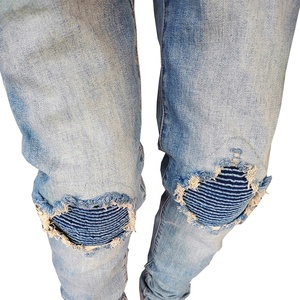 MC BUILD <span class=keywords><strong>Pantalon</strong></span> <span class=keywords><strong>skinny</strong></span> en denim de style streetstyle personnalisé déchiré Jeans de motard avec genouillère Jeans délavés à coupe droite - Product Image 3