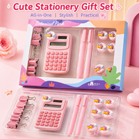 Ensemble de papeterie multifonctionnel avec porte-billets en métal couleur macaron, agrafe en papier, stylo neutre, mini-ordinateur