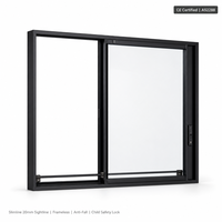 Fenêtre coulissante horizontale moderne en aluminium noir, sans cadre, panoramique, double vitrage, avec verrou de sécurité enfant anti-chute, certifiée CE