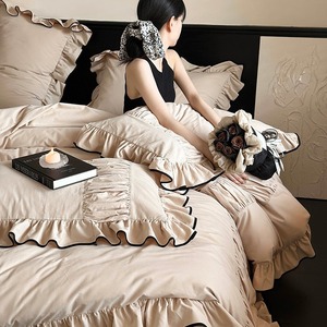 Cotton Brushed <b>Bedding</b> <b>Set</b> Solid Color Ruffle Design Home Use - Product Image 1