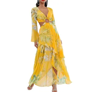 Женское платье с вырезом и оборками, длинное приталенное платье из тюля средней длины с юбкой, на заказ