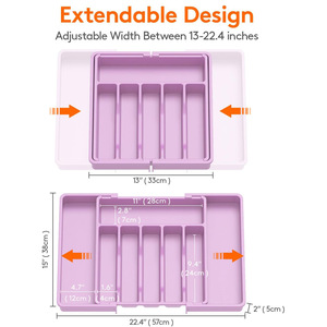 Bandeja Expandible para Utensilios Su Shijie, Caja de Almacenamiento de Plástico para Cubiertos, Organizador de Cajones Extraíble Morado - Product Image 3