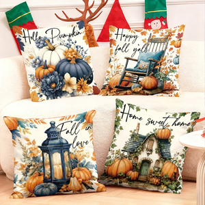 Bantal dekoratif bertema musim gugur dengan daun labu dan ungkapan hangat untuk dekorasi rumah musiman - Product Image 1