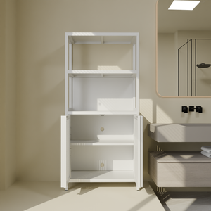 White Bamboo <b>Storage</b> Cabinet With 2 Doors Floor Cabinet Organizer For Bathroom Living Room Kitchen Entrance - Product Image 6