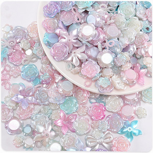 Decoraciones de resina con flores de perlas para proyectos de manualidades, suministros para hacer joyas hechas a mano, colores pastel, formas variadas - Product Image 1