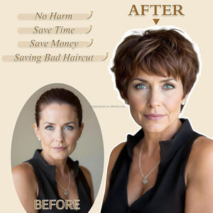 Perruque synthétique courte brune style pixie, effet naturel <span class=keywords><strong>dégradé</strong></span> avec frange, résistante aux hautes températures, convient aux hommes et aux femmes (photo réelle) - Product Image 5