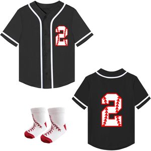 Maillot de baseball FOXA pour tout-petits, col rond, chemise pour le 2e anniversaire, bébés garçons et filles, 100 % coton, t-shirt de fête avec chaussettes assorties - Product Image 1