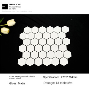 Mirabella Bắc Âu Hiện Đại Lục Giác Gạch Gốm Đá Matte Tường Và Phòng Tắm Gạch <span class=keywords><strong>Mosaic</strong></span> Màu Đen Trắng - Product Image 6