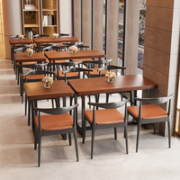 Ensemble table et chaises de restaurant BBQ de style moderne, table à manger en bois massif, chaise de loisirs en fer forgé, écologique, durable, centre commercial