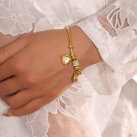 Pulsera chapada en oro de diamantes de imitación checos de doble Corazón, pulsera de cadena de serpiente suave multiaccesorio Ins joyería de acero inoxidable