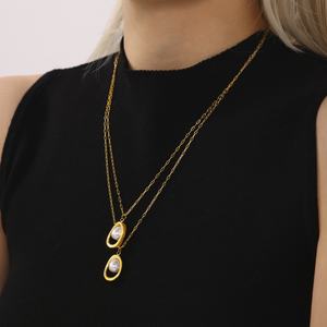 Women's Stainless Steel 18K PVD <b>Gold</b> Plated <b>Pearl</b> <b>Necklace</b> Horseshoe Design with Classic Claw Setting Trendy Style - Product Image 2