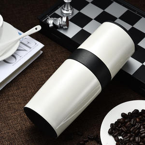 Moulin à café manuel créatif en acier inoxydable, tasse isolée, portable, multifonctionnel, 8,5x8,5x21 cm, blanc nacré, noir mat - Product Image 1