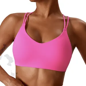 เสื้อชั้นในออกกำลังกายเล่นโยคะสำหรับผู้หญิงเสื้อผ้ากีฬาเสื้อกล้ามประสิทธิภาพสูงสีชมพู