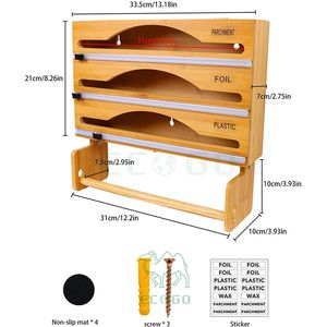 Dispensador de envoltura 4 en 1 de bambú natural: cortador integrado, etiquetas de ajuste enrollable de 12 ", montaje en pared para un almacenamiento sin esfuerzo - Product Image 6