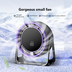 Ventilateur de bureau portable USB rechargeable avec écran LED, 100 vitesses de vent, rotation à 320°, interface Type-C, crochet pour utilisation en voiture - Product Image 3