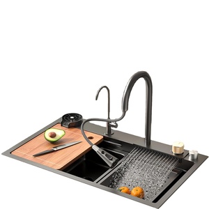Lavello da <span class=keywords><strong>Cucina</strong></span> in Acciaio Inossidabile con Rubinetto, Valvola in Ottone, Vasca Singola Quadrata Moderna Multifunzionale Saldabile - Product Image 1
