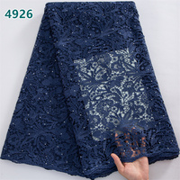 Dentelle Guipure Africaine Bleu Marine en Gros avec Strass 2026, Dentelle Cordon Soluble dans l'Eau Unie pour Robes de Soirée Femme 4926