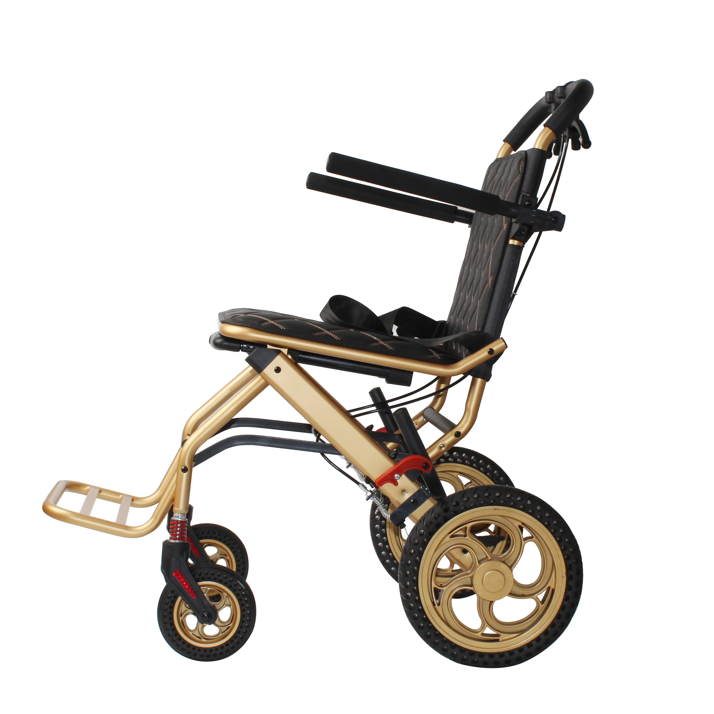 높은 등받이와 비행기 사용을위한 수하물 손잡이가있는 고품질 접이식 경량 알루미늄 여행용 휠체어