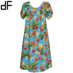 OEM 사용자 정의 캐주얼 숙녀 의류 하와이 스타일 꽃 인쇄 여름 해변 착용 드레스 원피스 새로운 패션 여성 Muumuu 드레스