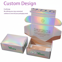 Kotak Kertas Pengiriman Hologram Pink Iridescent dengan Logo Kustom, Kemasan Kertas Holografik Mewah
