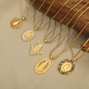 세련된 빈티지 티타늄 스틸 금도금 목걸이 산타 마리아 기하학 다이아몬드 박힌 펜던트 목걸이